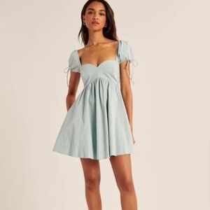 Abercrombie & Fitch Light Blue Sweetheart Neck Puff Babydoll Mini Dress A&F